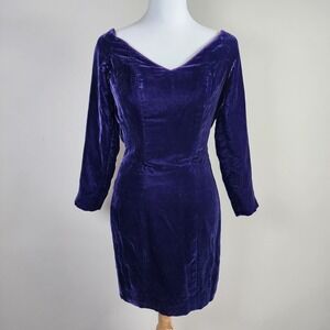 VTG Wayne Clark Purple Velvet Mini Dress Womens 4 Cocktail Gown Goth Grad 80s